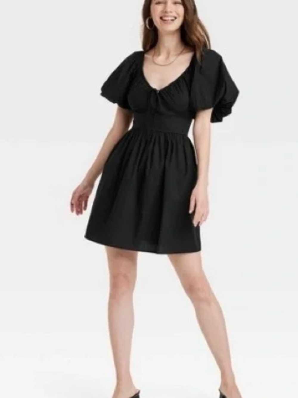 a new day Black Puff-Sleeve Mini Dress